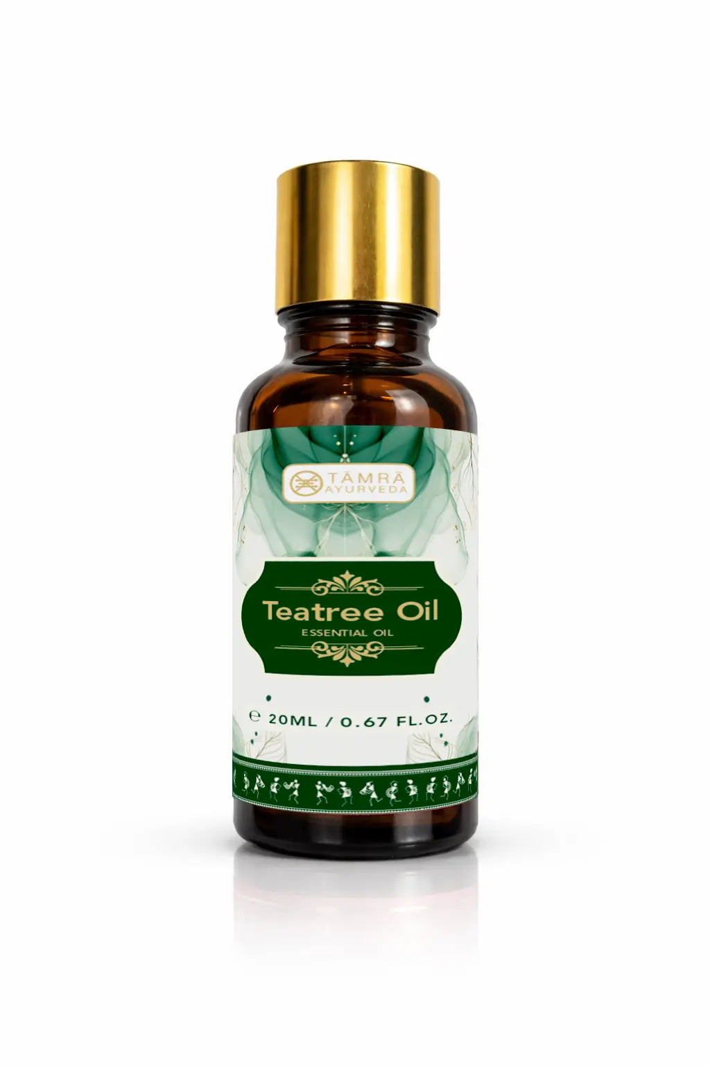 Tamra Tea tree oil bottle with gold cap on a white background
