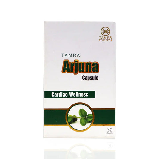 Box of Tamra Arjuna Capsules for cardiac wellness on a white background