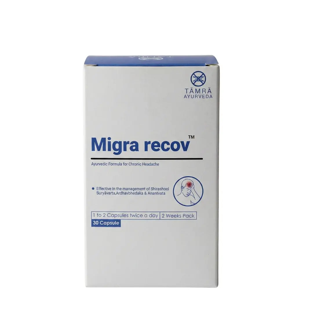 Box of Migra recov by Tamra Ayurveda on a white background