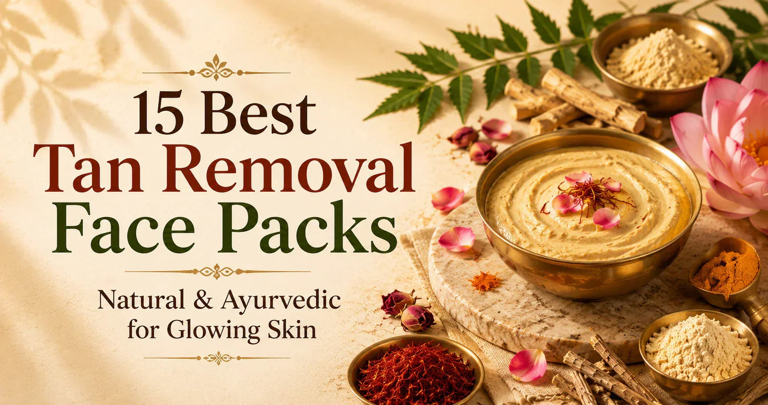 Ayurvedic tan removal face packs with natural ingredients for glowing skin, featuring saffron, herbs, and traditional skincare.