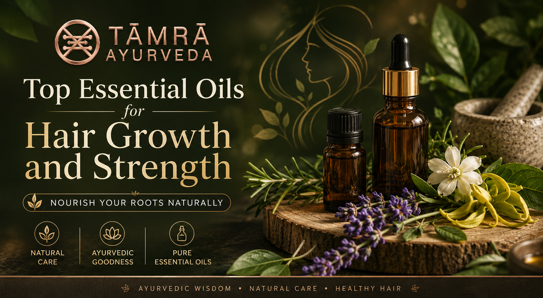 essential oils for stronger hair growth in a natural Ayurvedic wellness setting