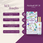 Patchouli SPF 30 emulsion packaging with key benefits listed on a purple and white background
