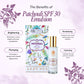 Patchouli SPF 30 Emulsion packaging with benefits listed on a light purple background
