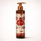 Hair wash bottle with decorative label on a white background