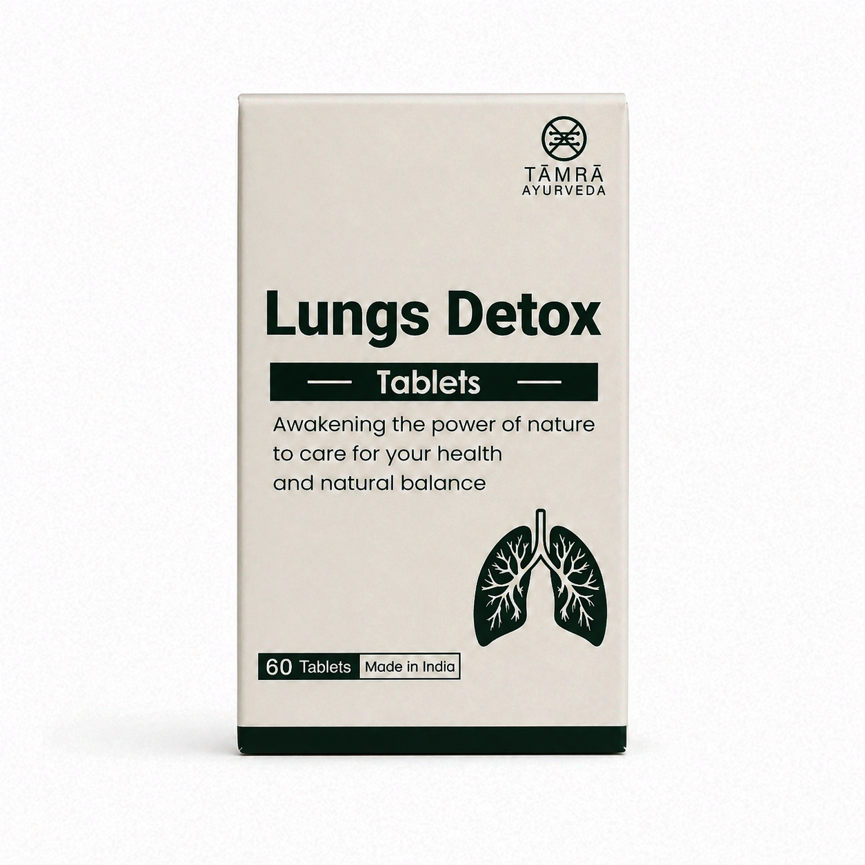Box of Tama Ayurveda Lungs Detox Tablets on a white background
