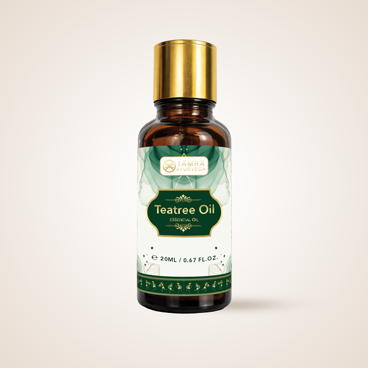 Tamra Ayurveda Tea Tree oil bottle with a gold cap 