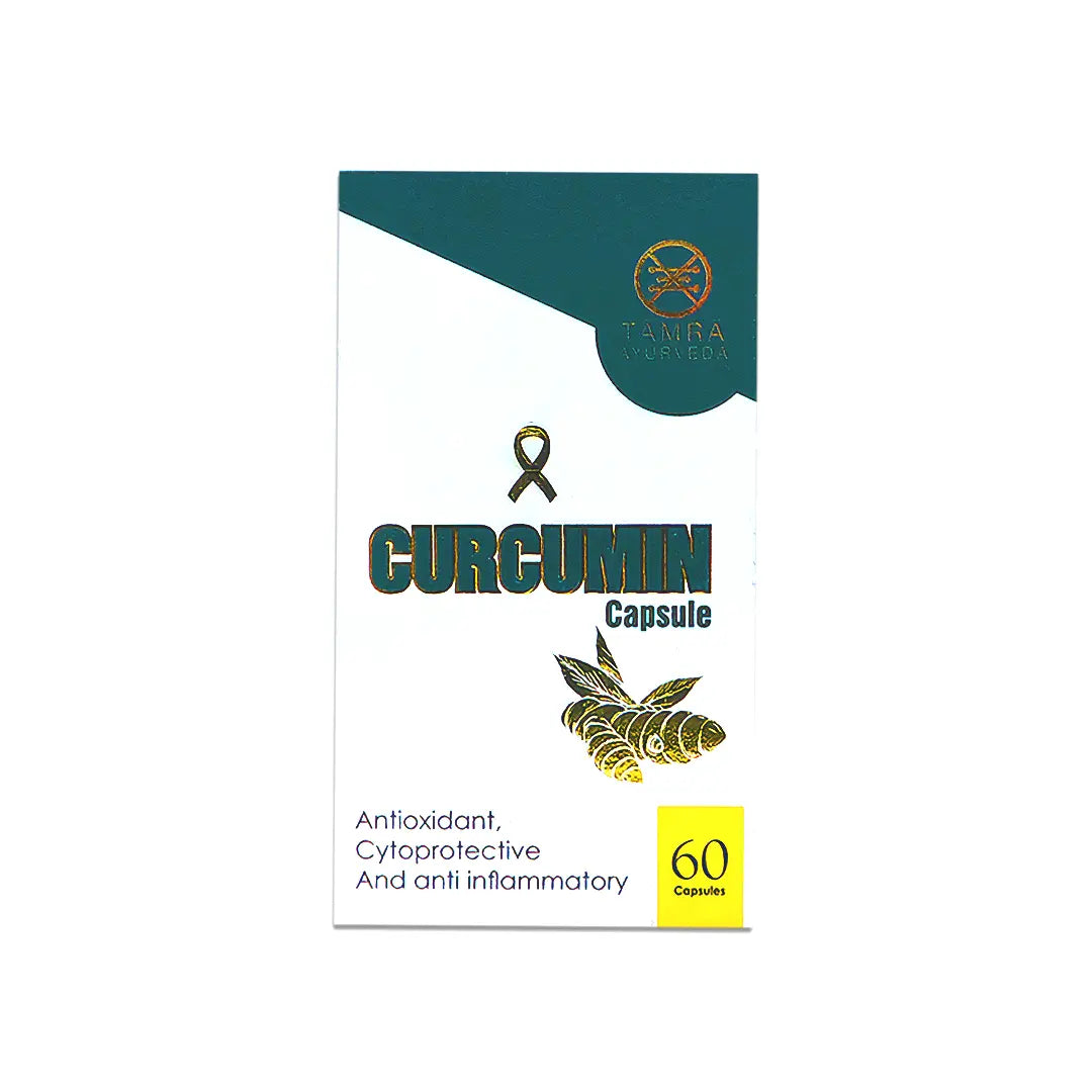 Curcumin capsule packaging with Tama Curcuma branding on a white background