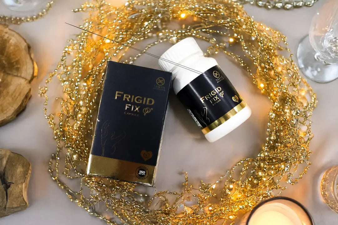 Tamra Frigid Fix product packaging on a decorative surface with gold elements