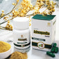 Tamra Ashwagandha capsules, powder, and packaging on a marble surface with flowers.