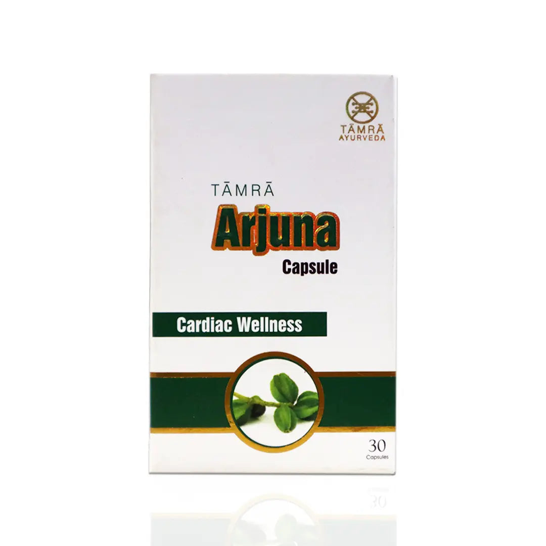 Box of Tamra Arjuna Capsules for cardiac wellness on a white background