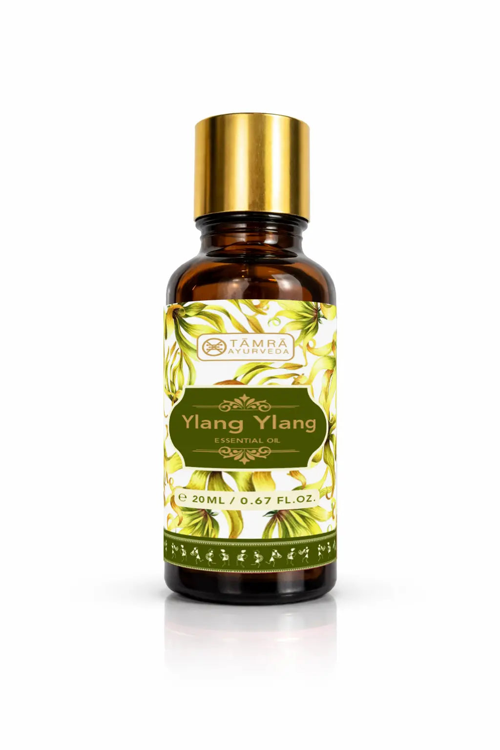Tamra Ylang Ylang essential oil bottle with gold cap on a white background