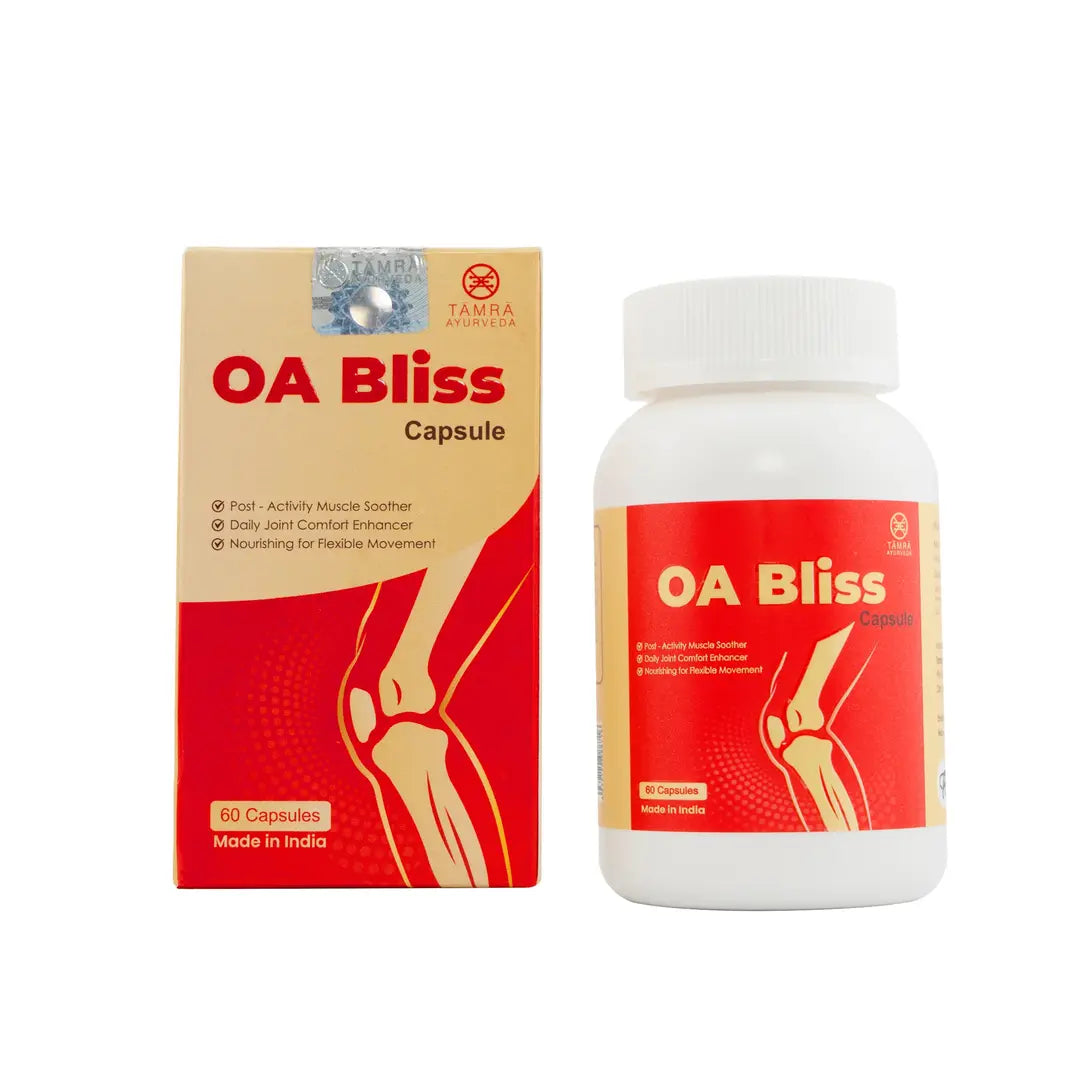 OA Bliss capsule packaging with box and bottle on a white background