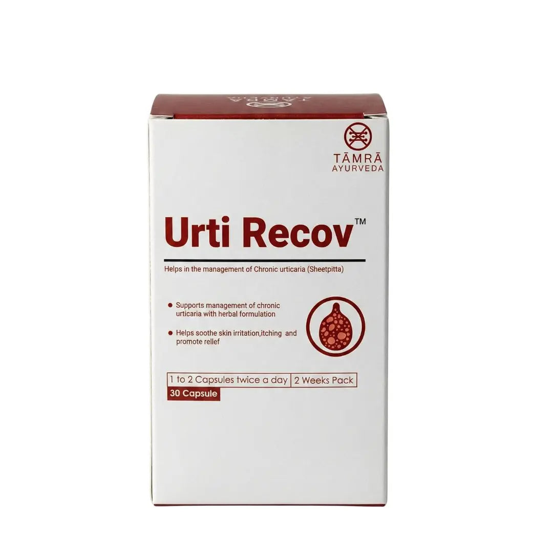 Box of Urti Recov with Tamra Ayurveda branding on a white background
