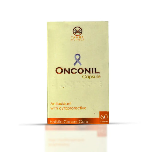Box of Onconil Capsule with Tamra Ayurveda logo on a white background