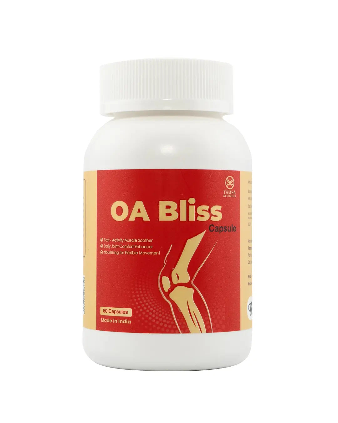 OA Bliss capsule bottle with red label on a white background