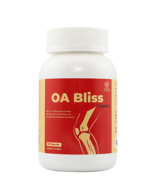 OA Bliss capsule bottle with red label on a white background