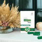 Shigru capsules packaging with green capsules on a light surface with decorative elements.