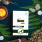 Neem capsule packaging with a candle and leaves on a dark background